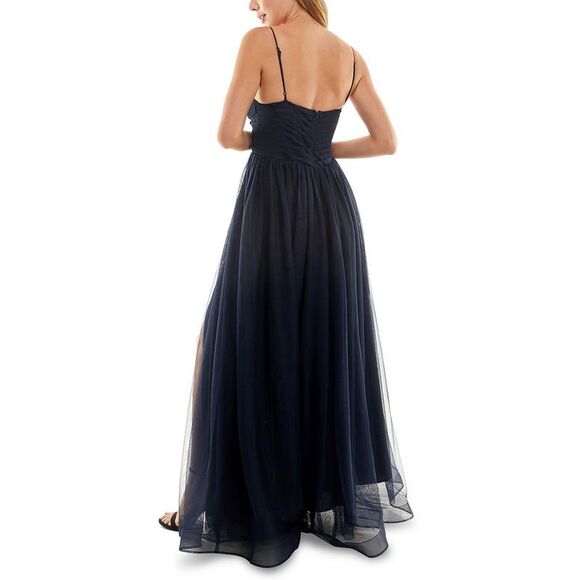 Speechless Womens Navy Tulle Long Evening Dress Gown Juniors NWT - Picture 2 of 2
